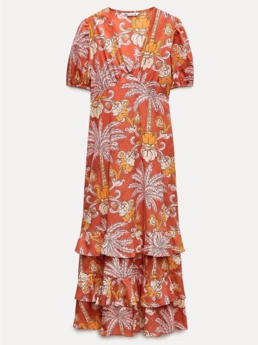 Zara 100% Cotton Printed Ruffle Dress Size XS - Picture 2 of 6